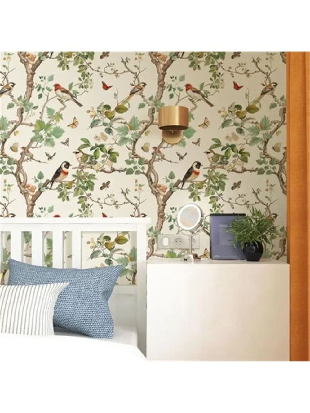 Peel Stick Wallpaper Vintage Floral Bird Boho Removable Wall Paper Bathroom